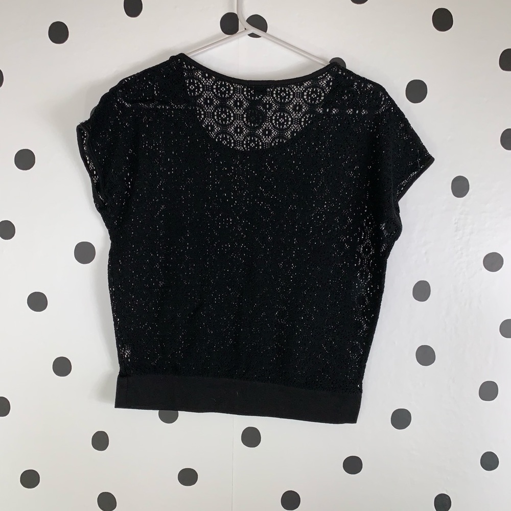 🌈5/$25🌈 EUC Rhapsody black lace see thru top M - Picture 3 of 7